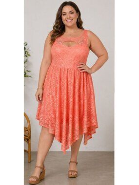 Coral Lace Dress XL Cottagecore Clean Girl Fairycore Flowy Romantic Dreamy Look